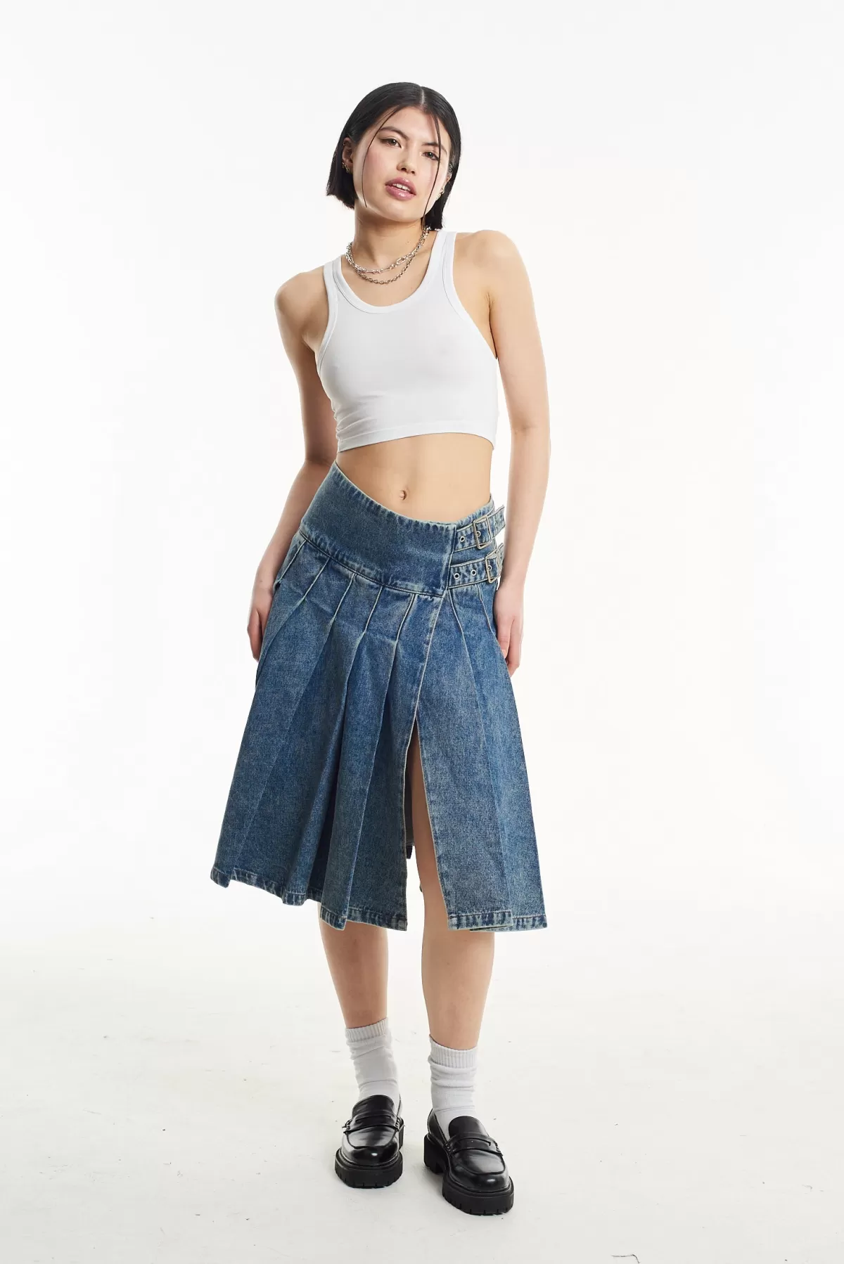 Hot The Ragged Priest Agyness Pleated Denim Midi Skirt