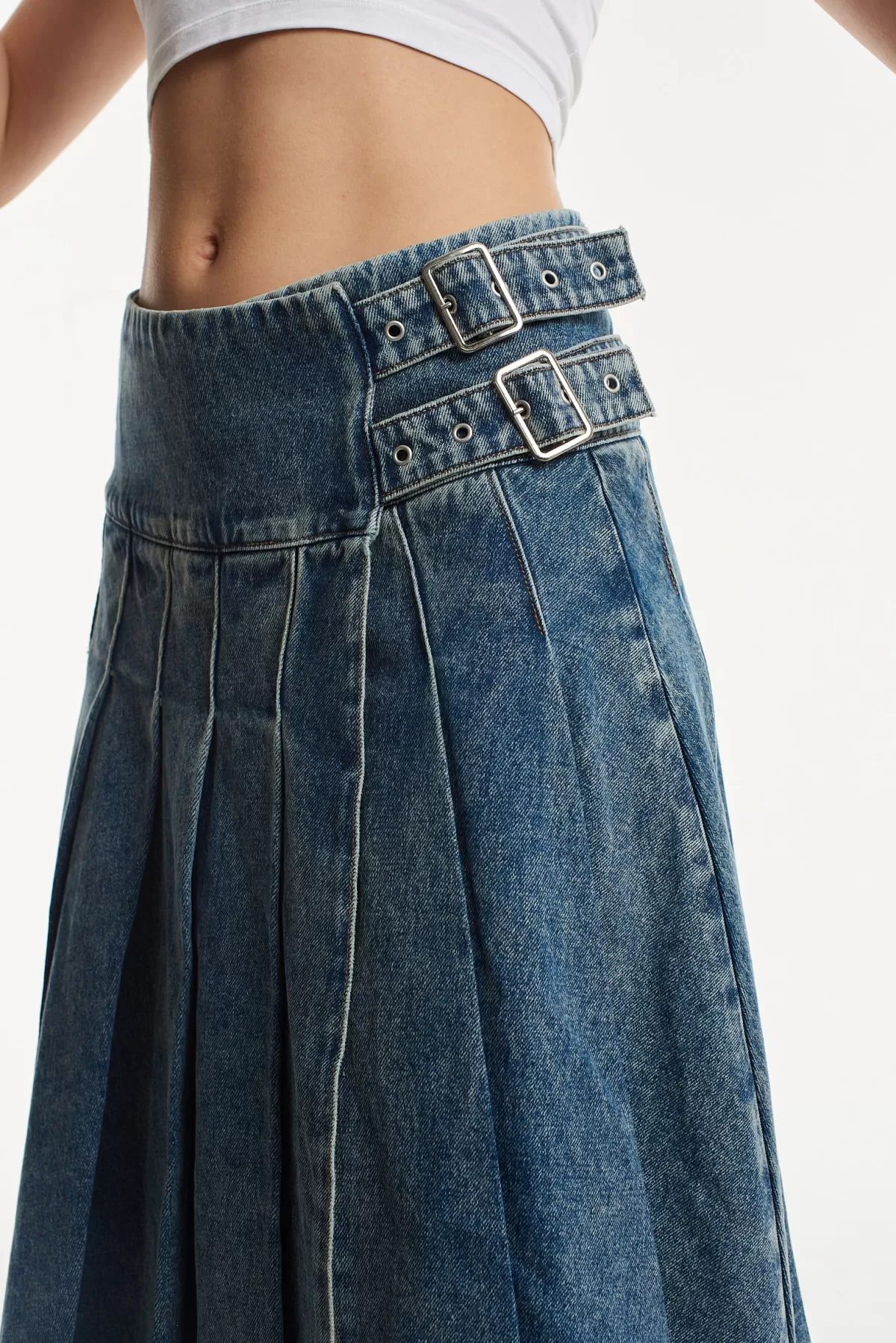 Hot The Ragged Priest Agyness Pleated Denim Midi Skirt