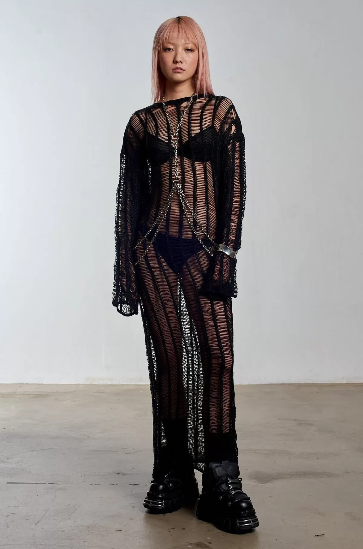 New The Ragged Priest Armour Chain Harness Knit Maxi Dress