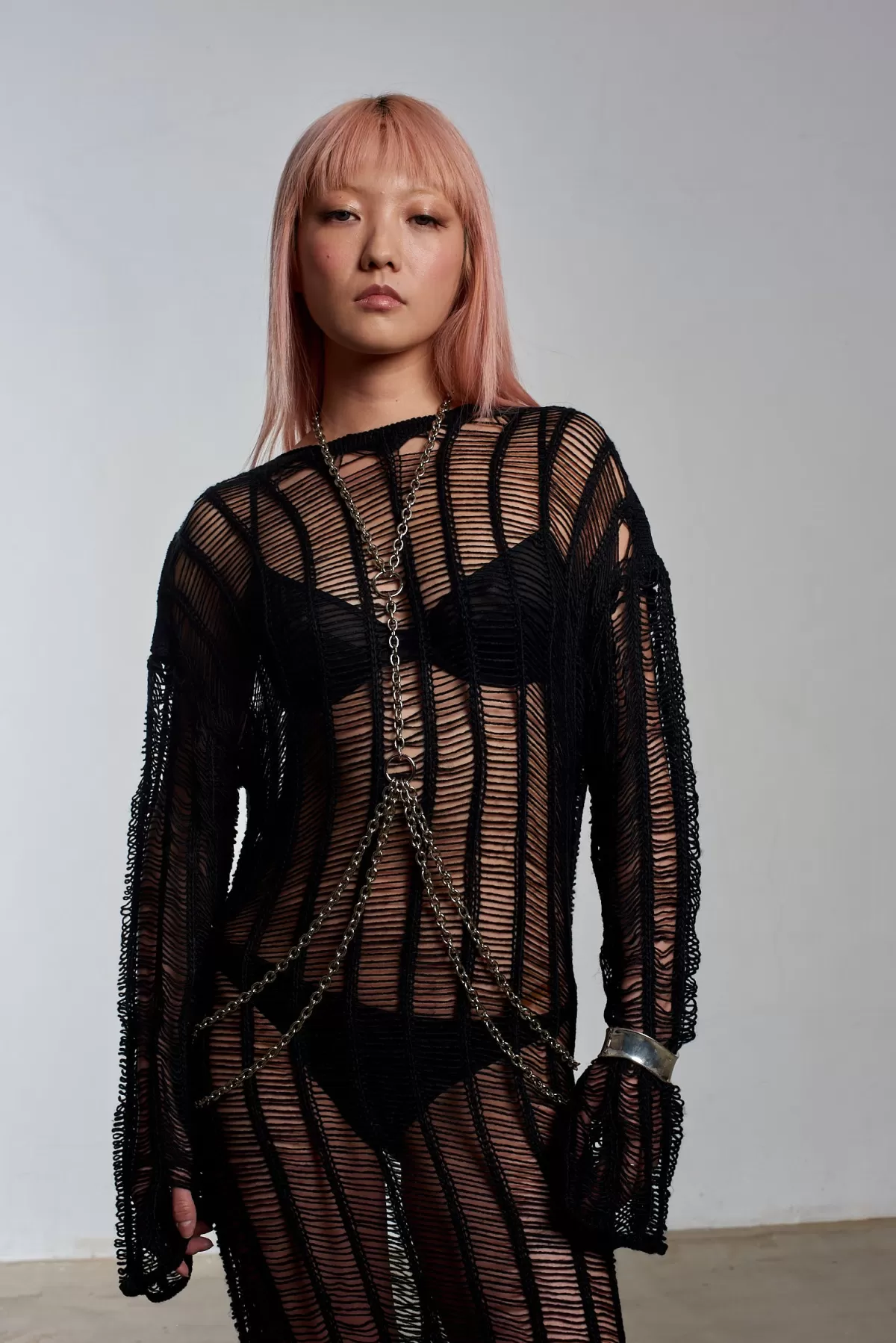 New The Ragged Priest Armour Chain Harness Knit Maxi Dress