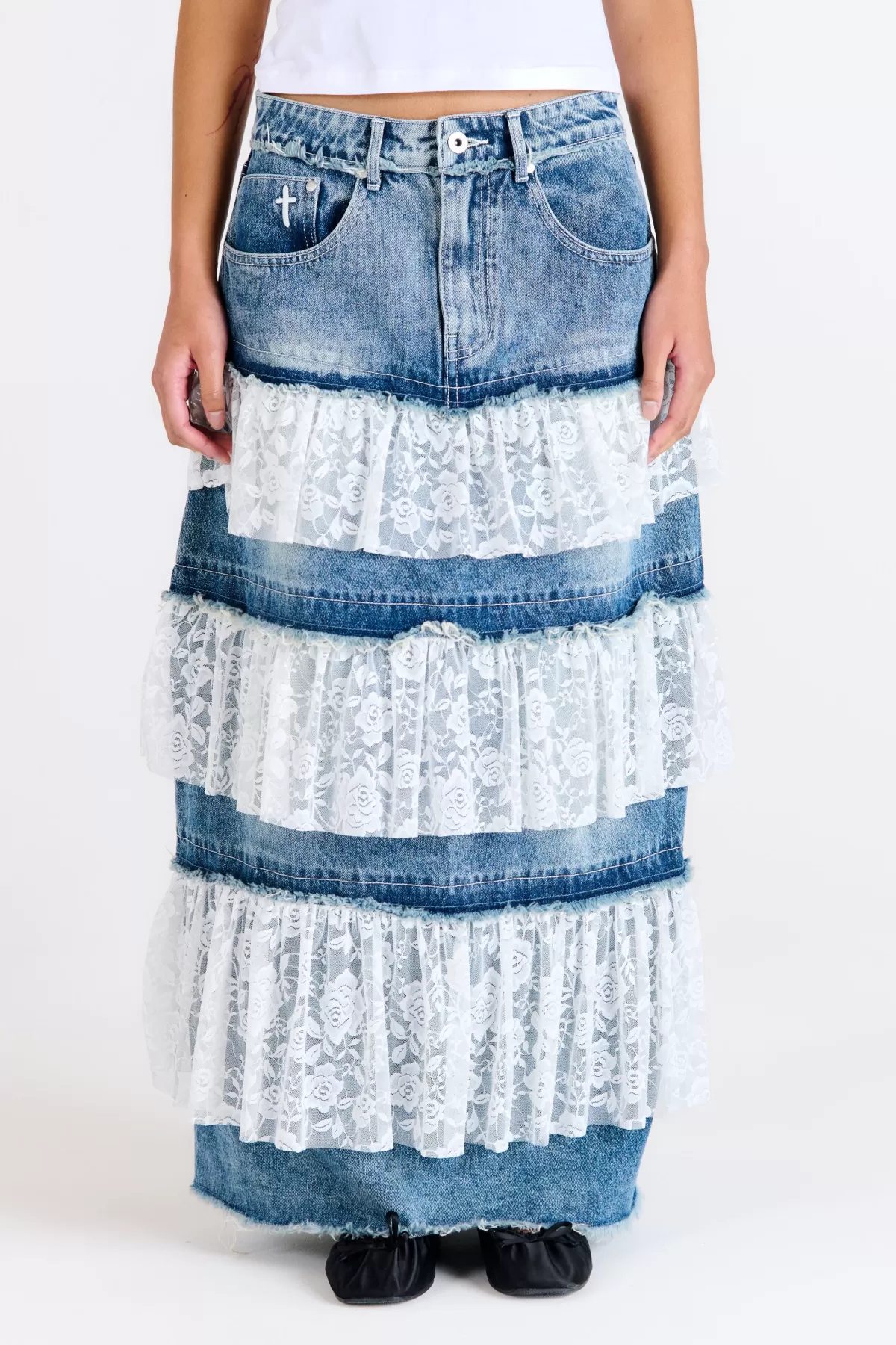 Hot The Ragged Priest Babydoll Denim Maxi Skirt