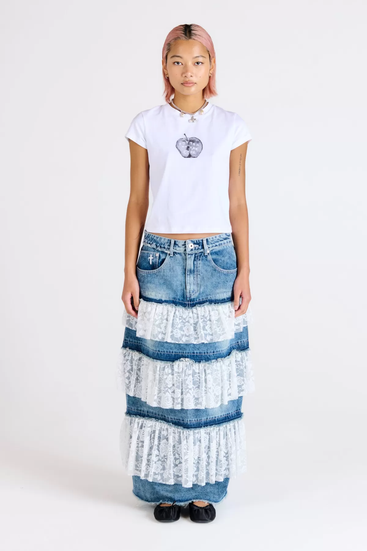 Hot The Ragged Priest Babydoll Denim Maxi Skirt