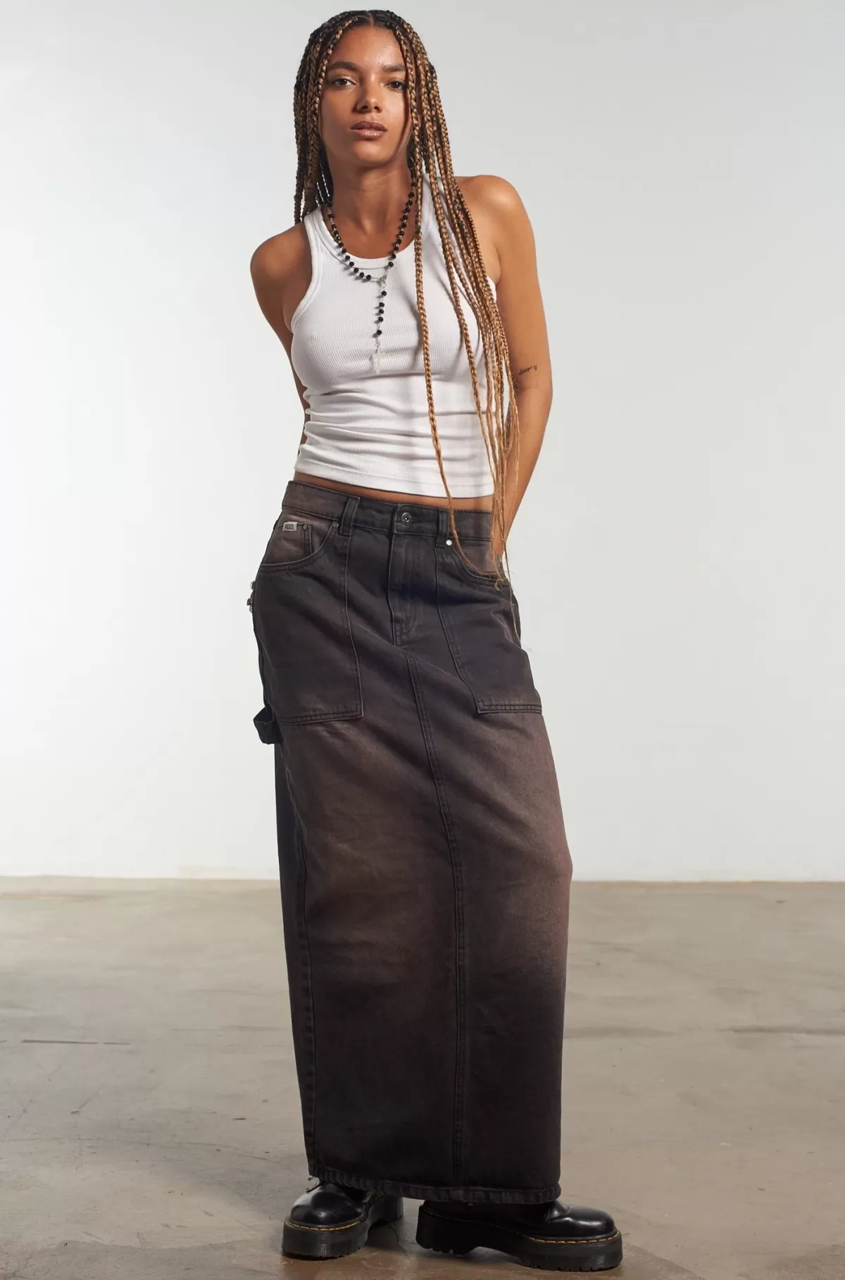 Best Sale The Ragged Priest Carpenter Maxi Skirt Brown Wash