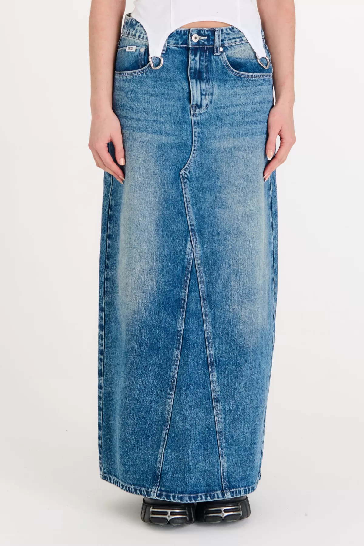 Store The Ragged Priest Denim Maxi Skirt Bleach Blue