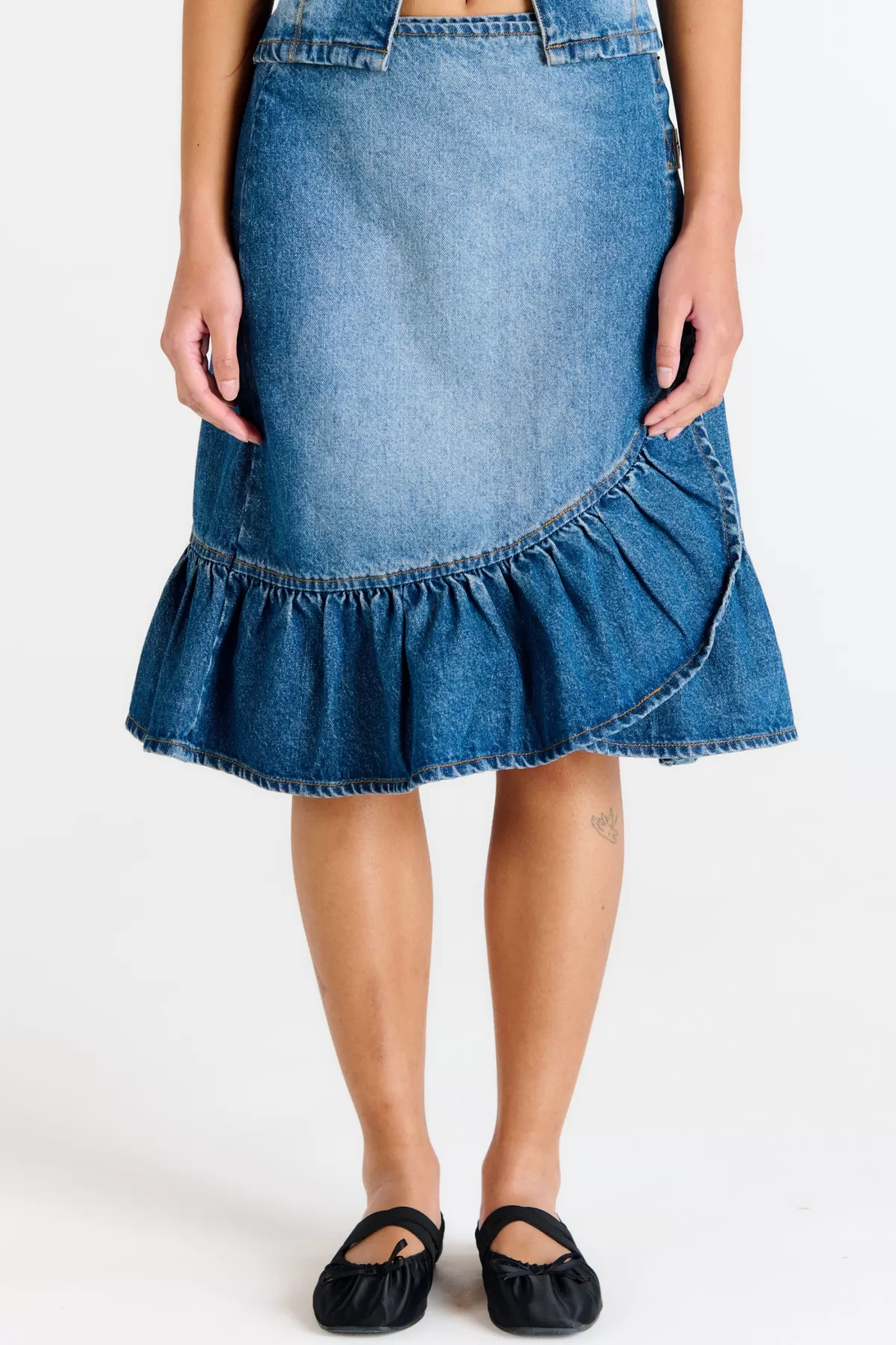 Outlet The Ragged Priest Gail Buckle Denim Wrap Skirt