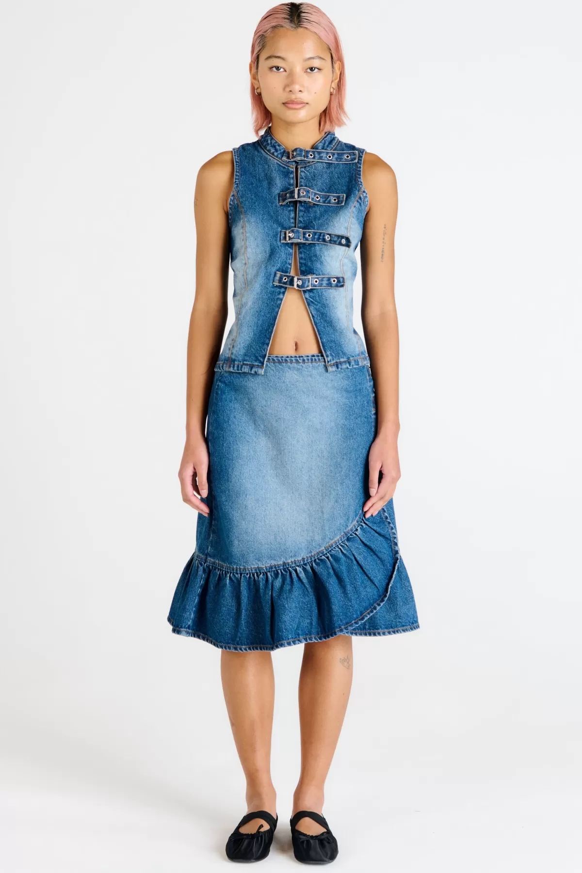 Outlet The Ragged Priest Gail Buckle Denim Wrap Skirt