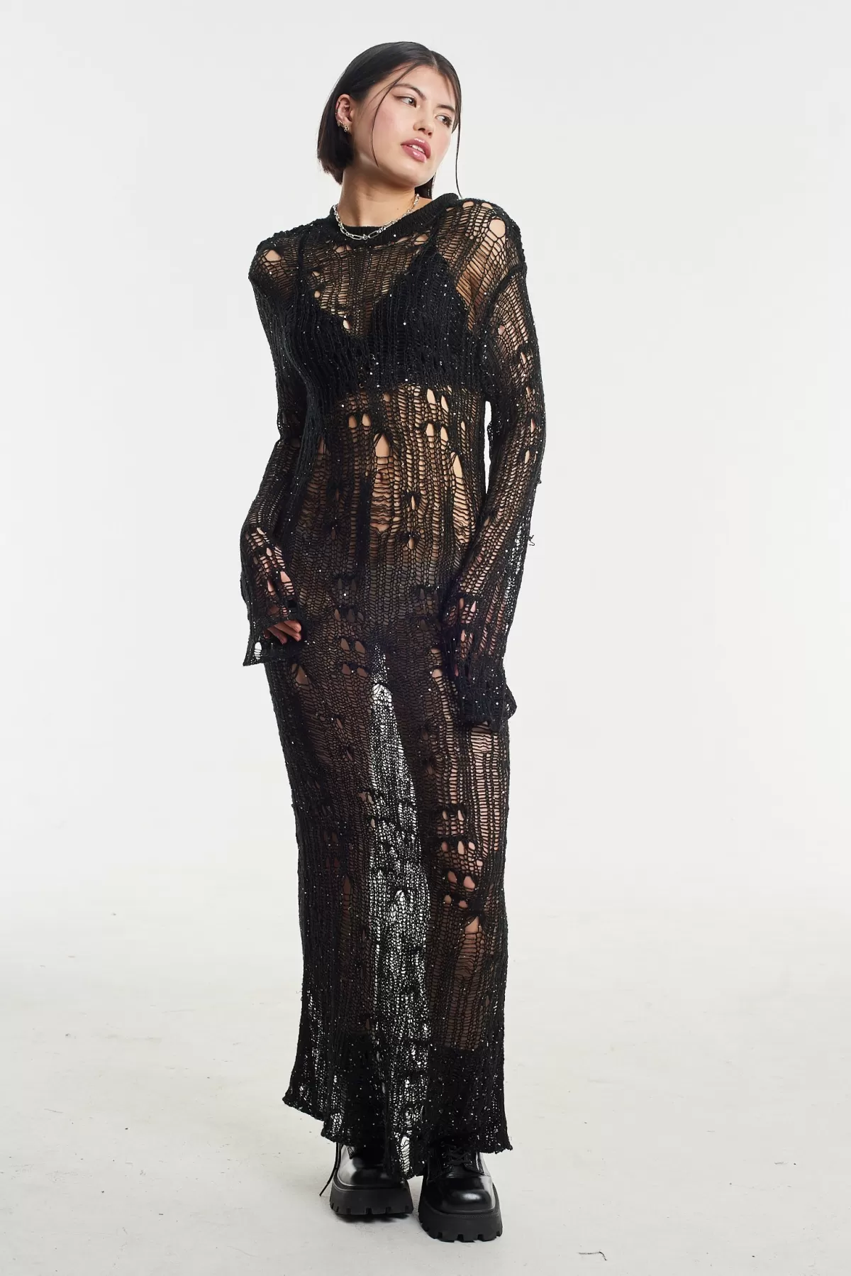 Best The Ragged Priest Jinx Sequin Sheer Black Maxi Dress