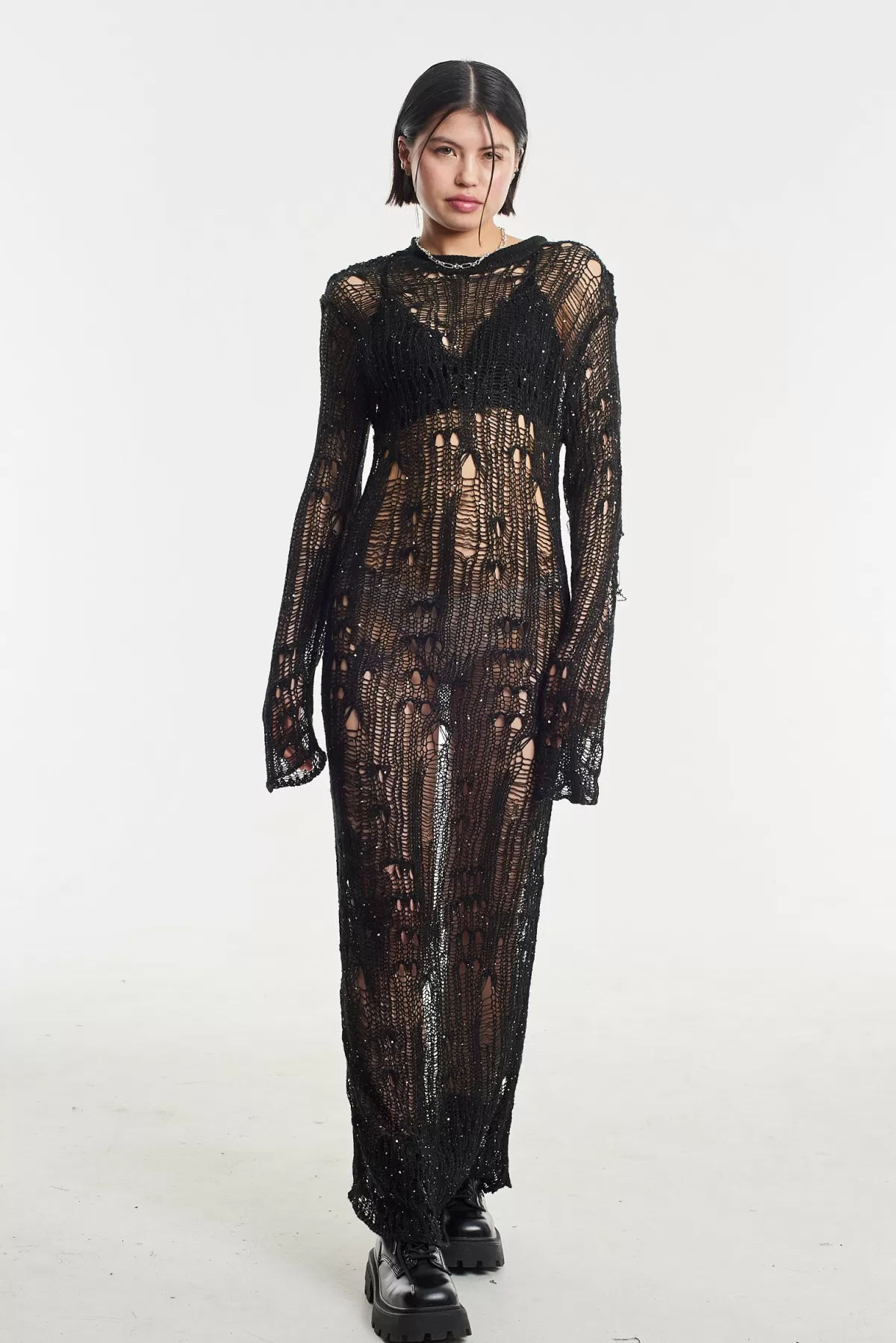 Best The Ragged Priest Jinx Sequin Sheer Black Maxi Dress