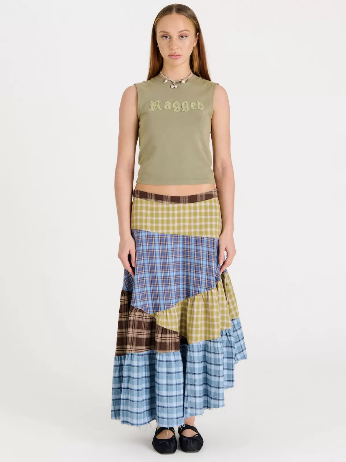 Outlet The Ragged Priest Pain Tartan Patchwork Maxi Skirt