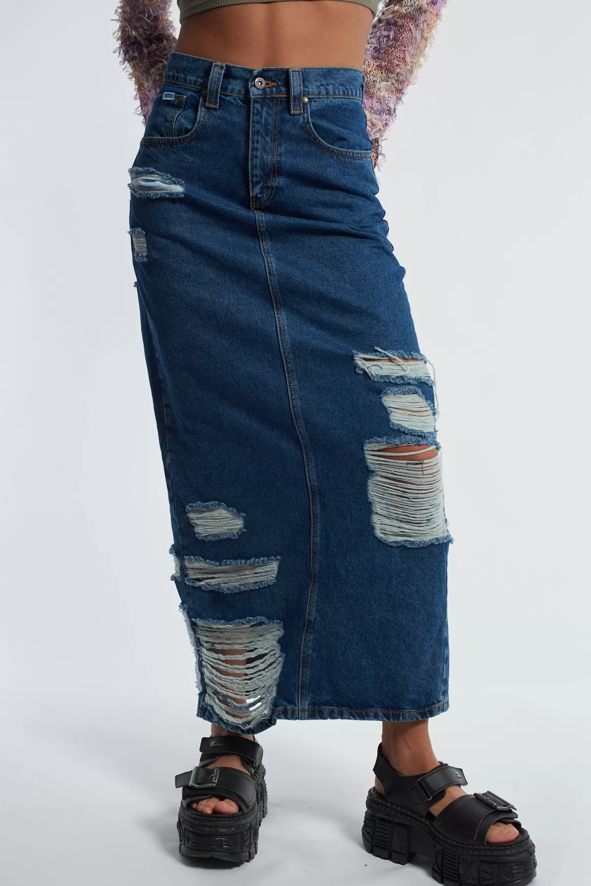 Flash Sale The Ragged Priest Shredder Distressed Denim Maxi Skirt