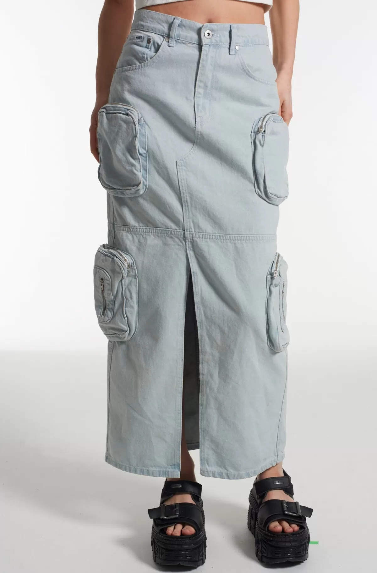 Discount The Ragged Priest Zip Combat Maxi Skirt Stonewash